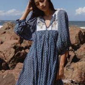 NWT Daughters of India Kyra Midi Dress ~ Blue Carnation